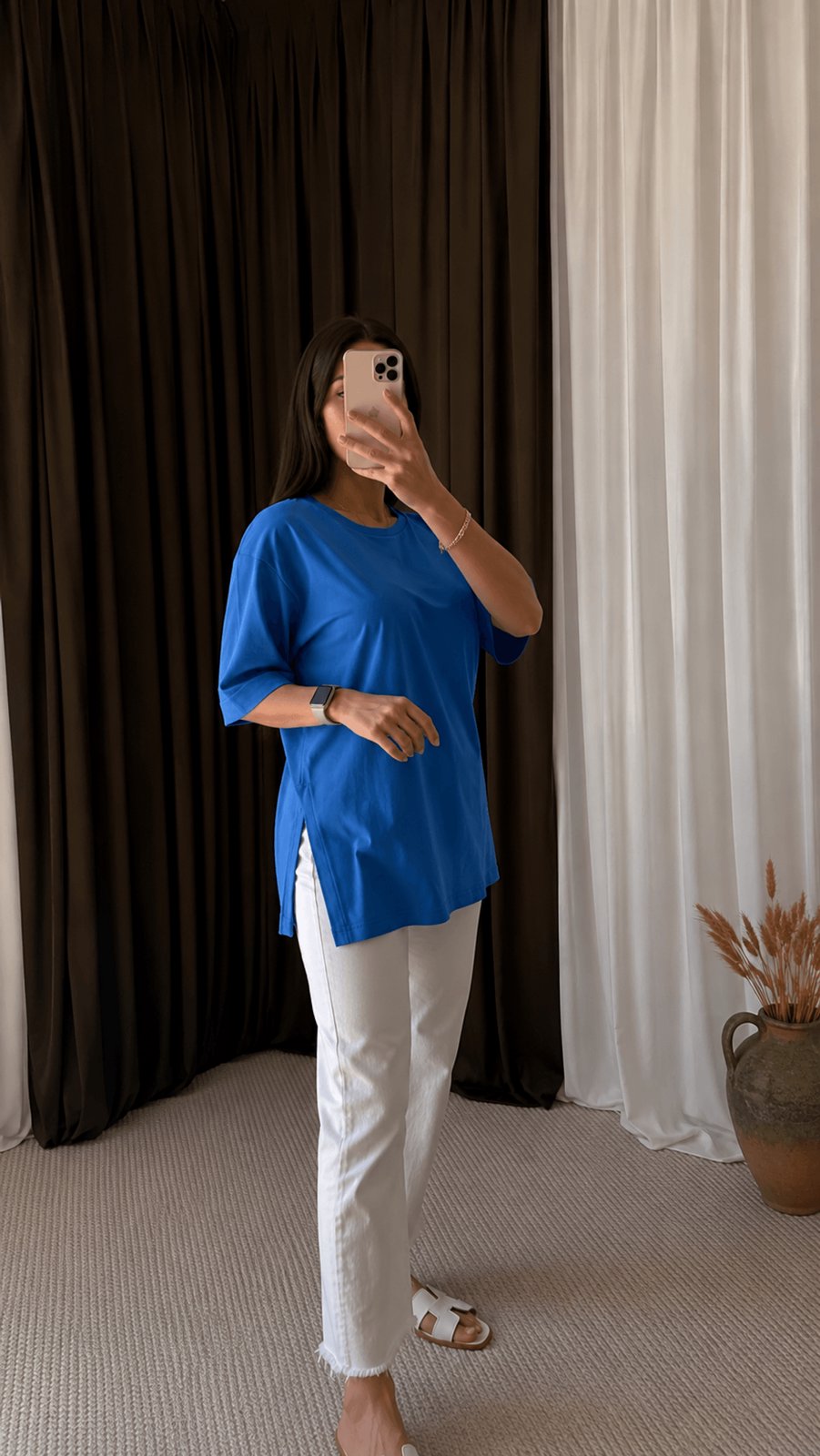Yırtmaçlı Kısa Kol T - Shirt - 2393 - Mavi - Görsel 6