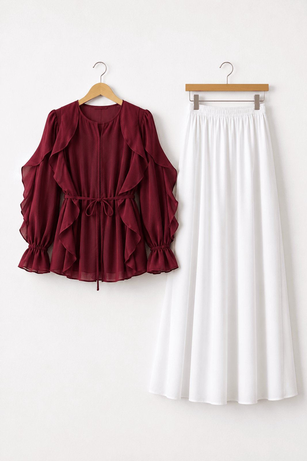 Fırfır Detaylı Kimono - Hpm - Bordo - Görsel 1